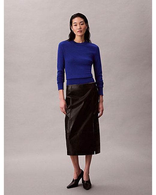 Calvin Klein Blue Merino Wool Crew Neck Jumper