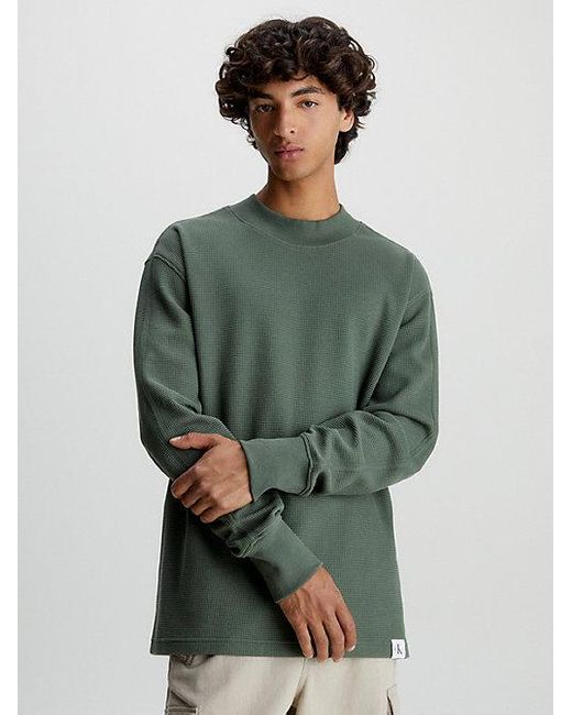 Calvin Klein Relaxed T-shirt Met Wafelstructuur En Lange Mouwen in het Green voor heren