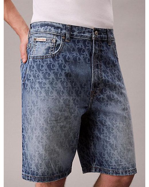 Calvin Klein Blue Jeans Monogram Logo 90S Shorts for men