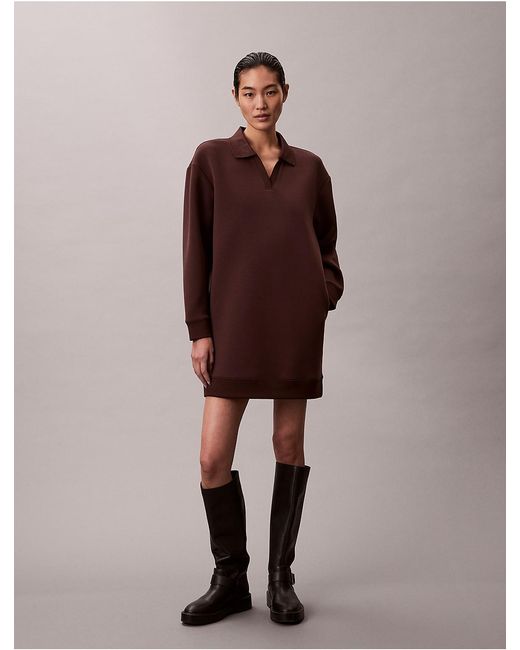 Calvin Klein Brown Smooth Mini Polo Sweatshirt Dress