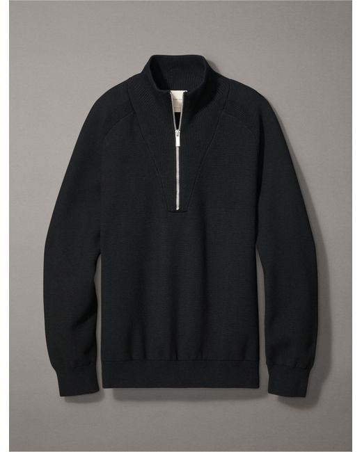 Calvin Klein Black Tech Knit Quarter Zip Sweater for men