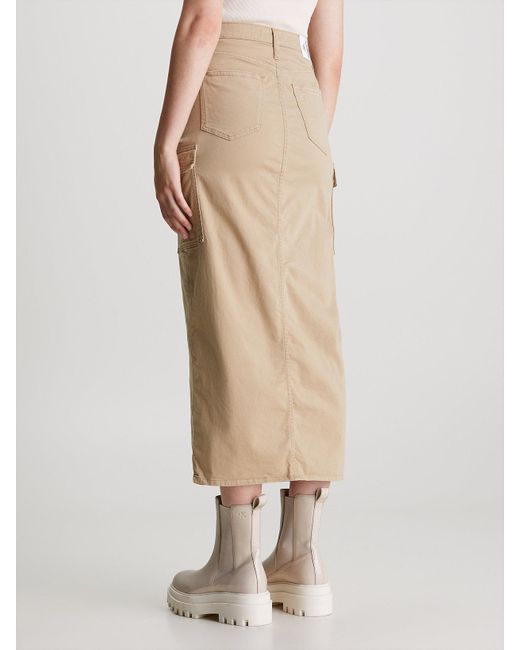 Calvin Klein Natural Cotton Twill Cargo Maxi Skirt
