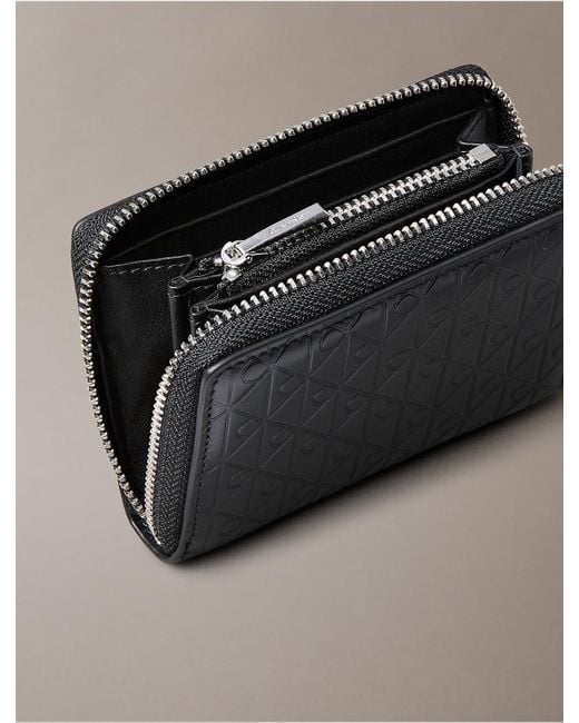 Calvin Klein Gray Embossed Allover Monogram Zip Coin Pouch for men