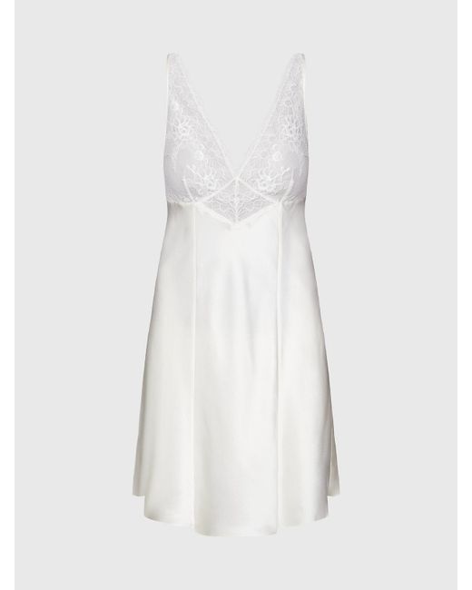 Calvin Klein Silk And Lace Night Dress in White