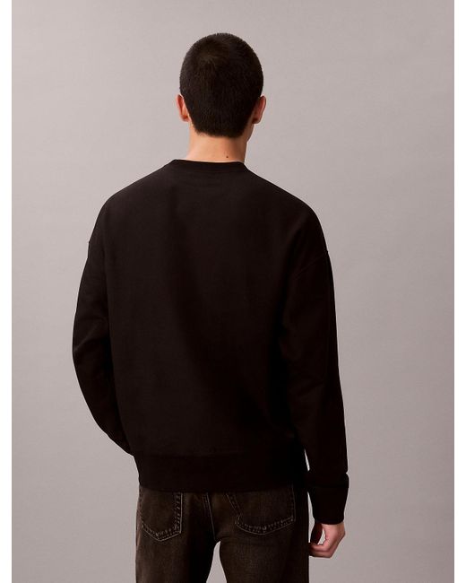 Calvin Klein Black Relaxed Fleece Monologo Sweatshirt for men