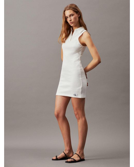 Calvin Klein White Slim Waffle Cotton Polo Dress