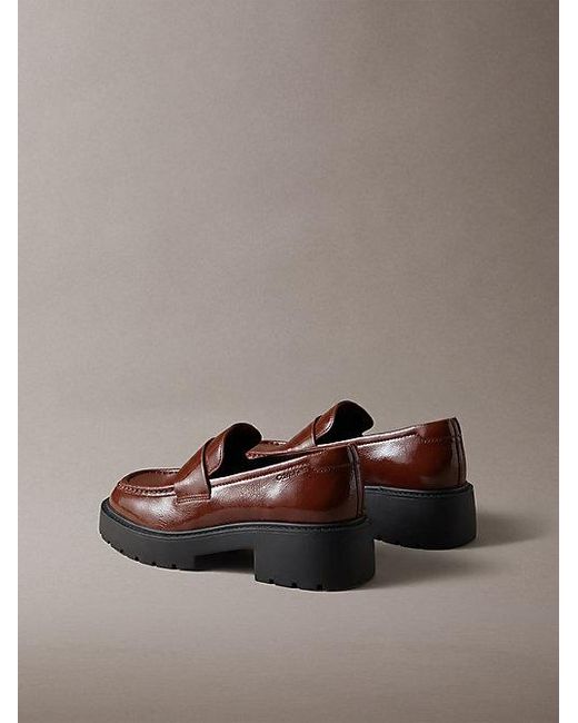 Calvin Klein Brown Ck Bold Shine Leather Chunky Loafers