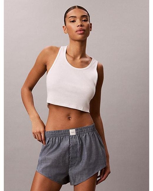 Calvin Klein Blue Cotton Chambray Pyjama Shorts