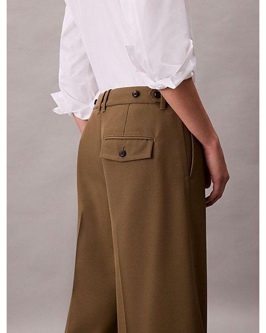 Calvin Klein Wollen Gabardine-Broek Met Wijde Pijpen in het Brown