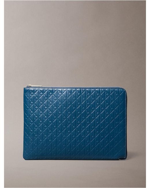 Calvin Klein Blue Allover Emblem Logo Zip Pouch for men