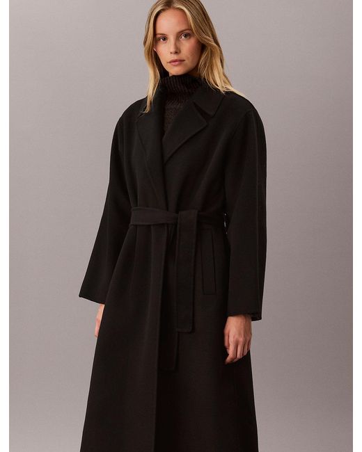 Calvin Klein Black Belted Wool Trench Coat