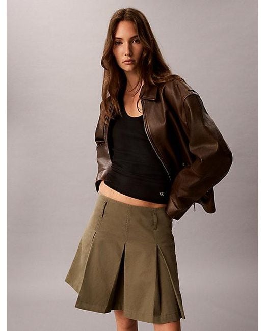 Calvin Klein Brown Jeans Canvas Pleated Mini Skirt