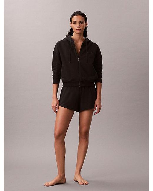 Calvin Klein Black Cotton Terry Blend Zip Lounge Hoodie