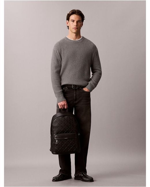 Calvin Klein Black Embossed Emblem Logo Trolley Backpack for men