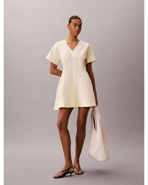 Calvin Klein Natural Short Sleeve Poplin Mini Dress