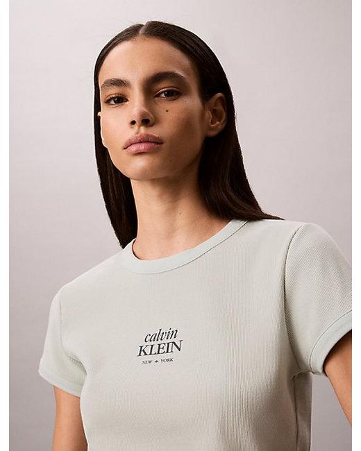 Calvin Klein Blue Jeans Slim Ribbed Cotton Logo T-Shirt