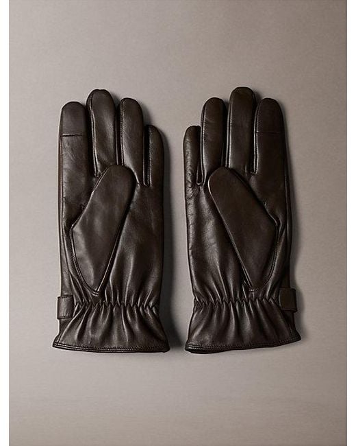 Calvin Klein Zachte Nappaleren Touchscreen Handschoenen in het Brown voor heren