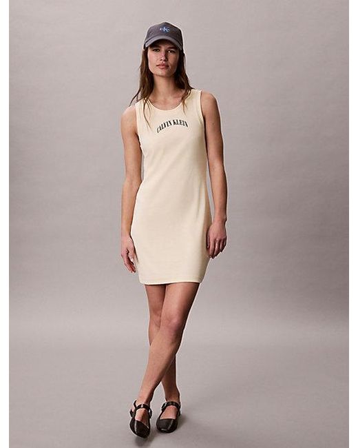 Calvin Klein Natural Jeans Ribbed Embroidered Logo Tank Dress