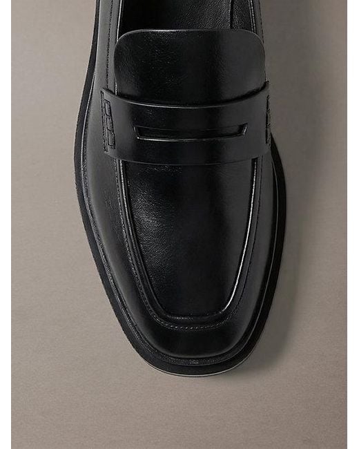 Calvin Klein Gray Leather Square Toe Penny Loafers