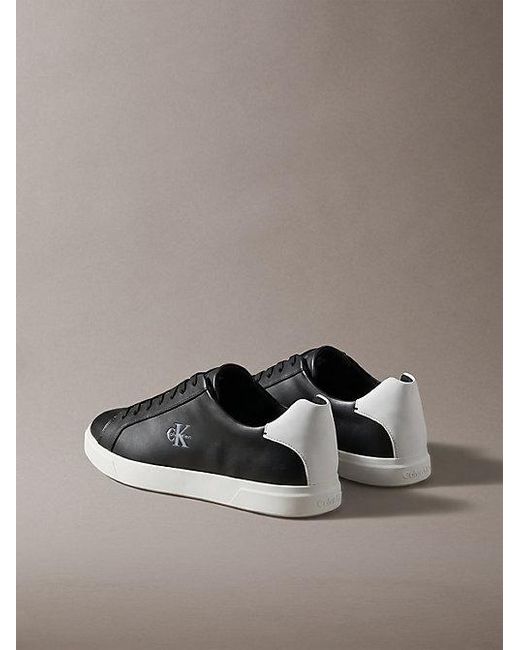 Calvin Klein Gray Leather Signature Logo Trainers for men