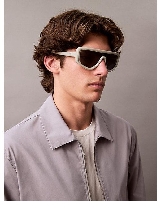 Calvin Klein Gray Jeans Shield Sunglasses