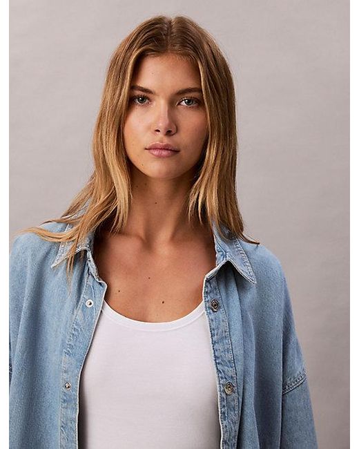 Calvin Klein Blue Jeans Cotton Linen Denim Shirt
