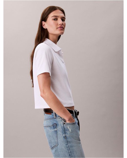 Calvin Klein White Calvin Klein Cotton Contour Rib Polo Tee