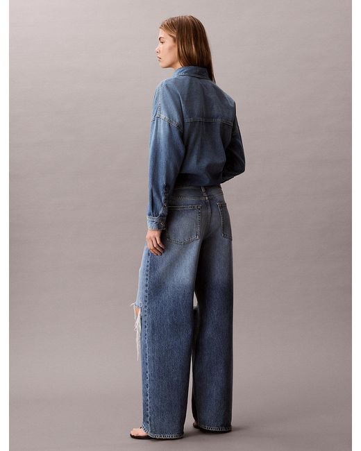 Calvin Klein Blue Low Rise Distressed Baggy Jeans