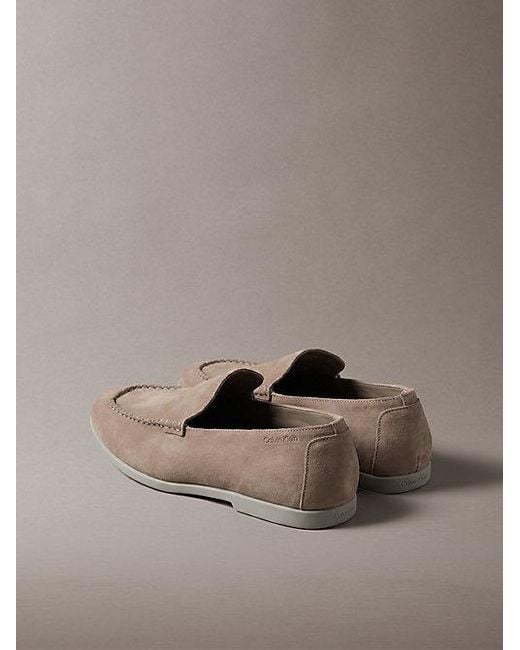 Calvin Klein Brown Taylor Suede Apron Toe Hybrid Loafers for men