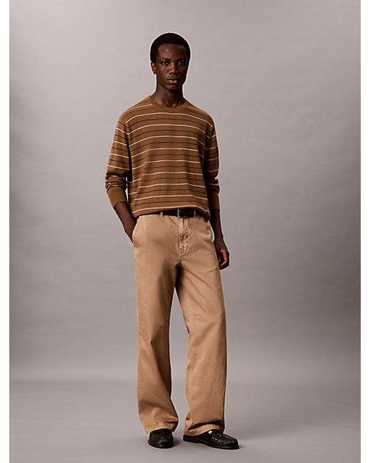 Calvin Klein Brown Merino Wool Stripe Jumper for men