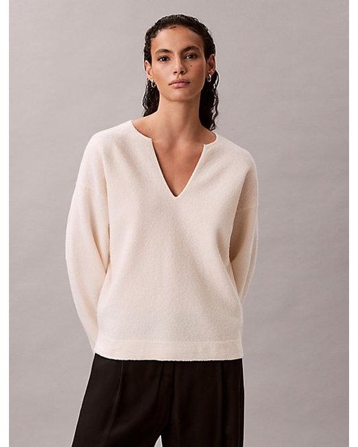 Calvin Klein Multicolor Boiled Wool V Neck Long Sleeve Top