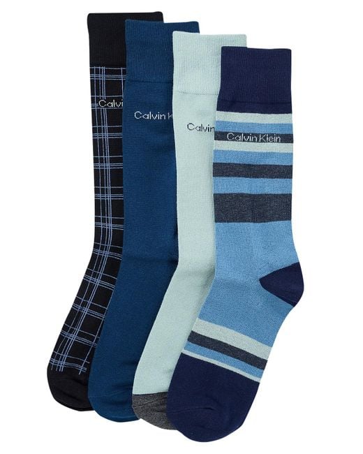 Calvin Klein Blue Combed Cotton 4-Pack Dress Socks for men
