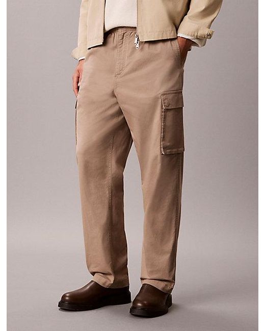 Calvin Klein Natural Jeans Straight Cotton Twill Cargo Trousers for men