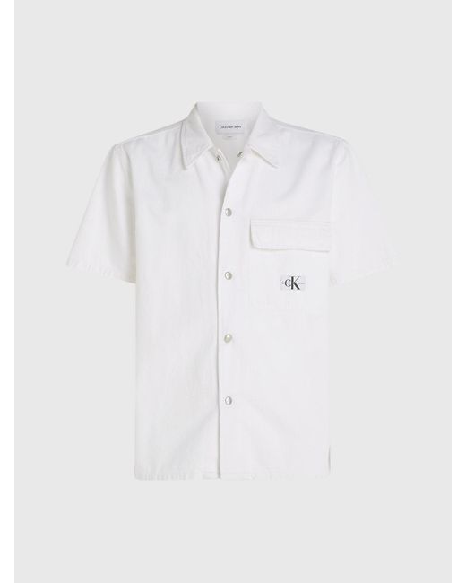 Calvin Klein White Denim Short Sleeve Shirt for men