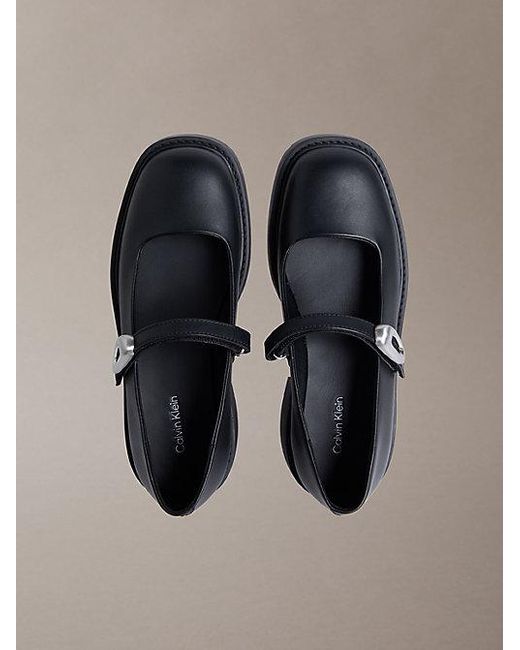 Calvin Klein Gray Jeans Leather Chunky Mary Jane Loafers