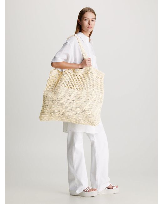 Grand sac cabas en paille Calvin Klein en coloris Natural