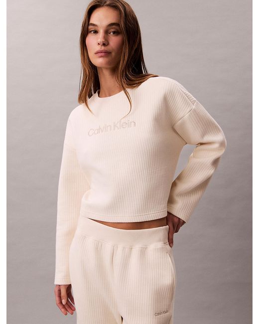 Calvin Klein Natural Quilted Fleece Lounge Sweatshirt