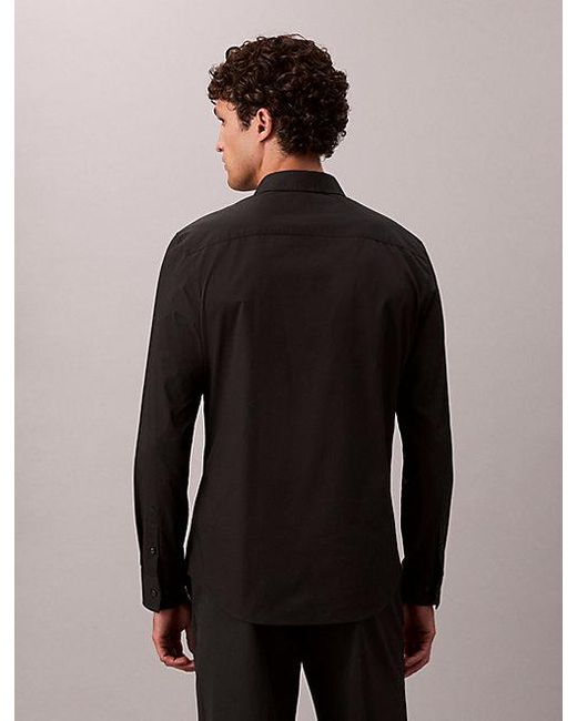 Calvin Klein Nauwsluitend Button-Down Overhemd Van Stretchkatoen in het Black voor heren