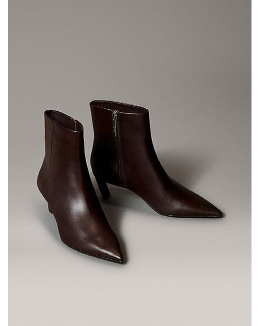 Calvin Klein Black Leather Kitten Heel Zip Ankle Boots