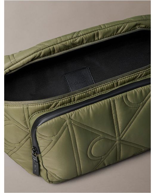 Calvin Klein Green Puffer Monogram Logo Sling Bag for men