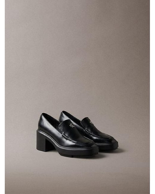 Calvin Klein Gray Leather Platform Block Heel Mules