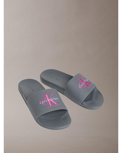 Calvin Klein Gray Canvas Contoured Logo Sliders
