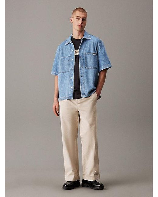 Calvin Klein Relaxed Denim Overhemd Met Korte Mouwen in het Blue voor heren