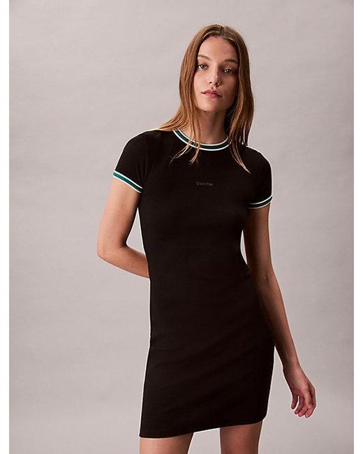 Calvin Klein Black Jeans Sporty Slim Ribbed T-Shirt Dress