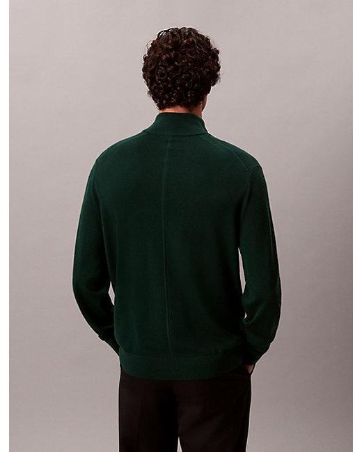 Calvin Klein Green Merino Wool Quarter Zip Jumper for men