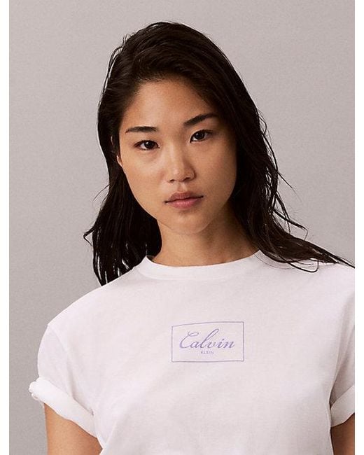 Calvin Klein Blue Jeans Boxy Script Logo T-Shirt