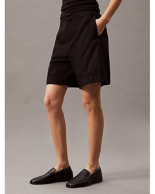 Shorts de sarga de lino y algodón Calvin Klein de color Black