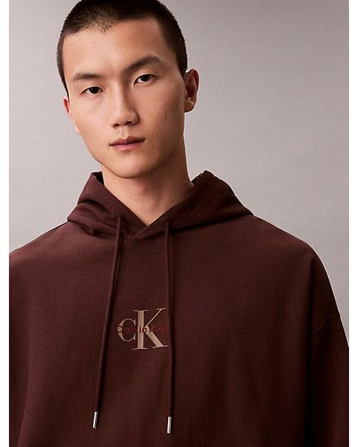 Calvin Klein Brown Jeans Monologo Premium Fleece Hoodie for men