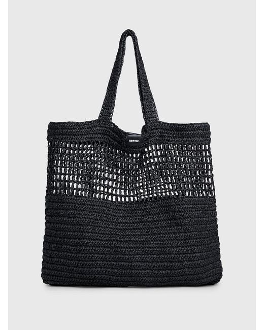Calvin Klein Black Large Straw Tote Bag