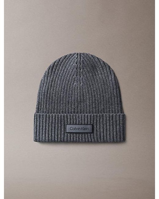 Calvin Klein Gray Cotton Cashmere Blend Beanie for men
